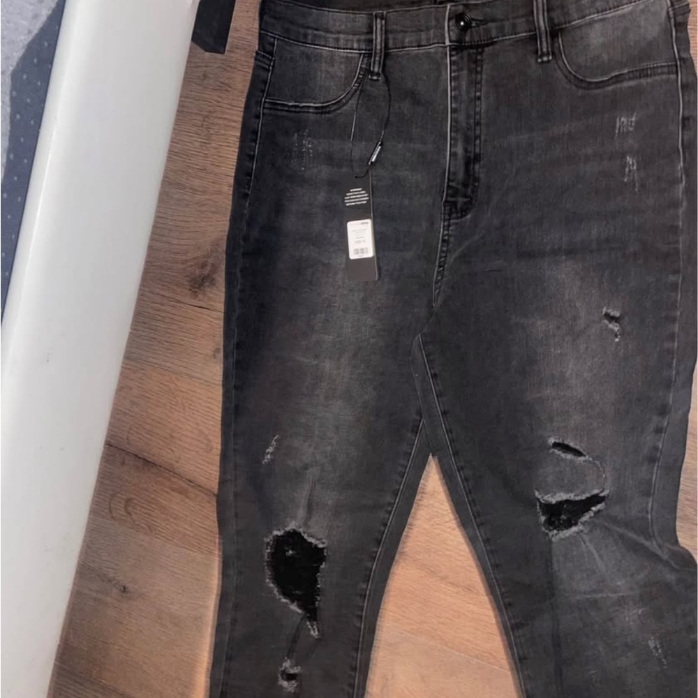 Fashion Nova Charcoal Distressed Jeans